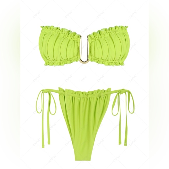 Zaful Other - Zaful Green Bandeau Bikini Set with Ruched Details